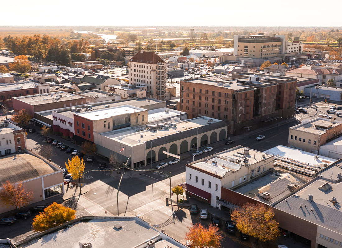Service Center - Aerial View of Downtown Area and Neighborhoods in Marysville, California on a Nice Fall Day